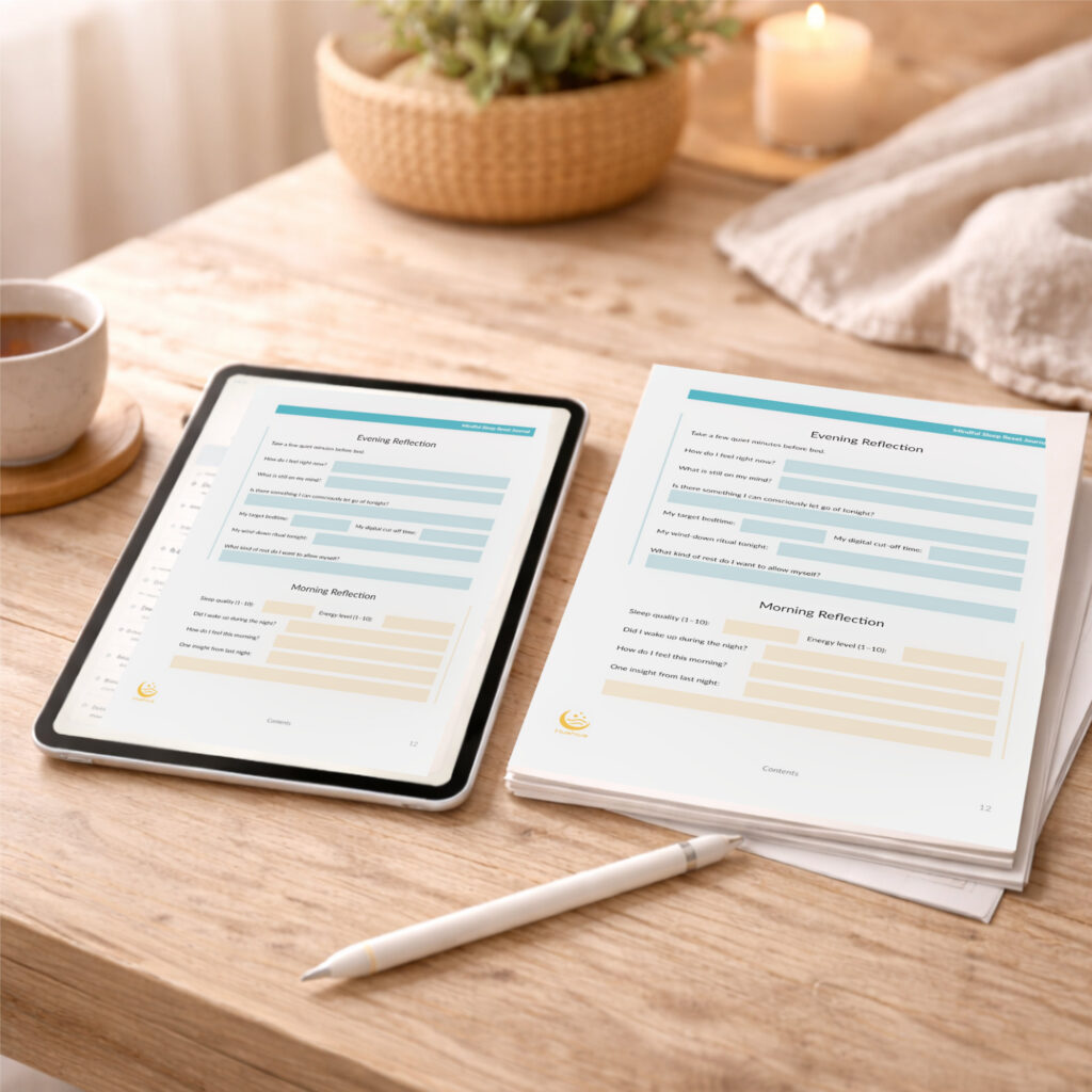 Vorschau Inhalt Tablet und Print  - Mindful Sleep Reset Journal